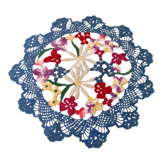 Early 20th Century Vintage Colorful Handmade Doily For Sale