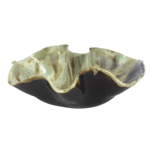 Vintage Sculptural Studio Pottery Footed Bowl Organic Ruffled Edge