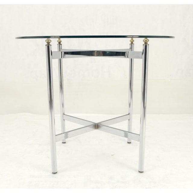 Maison Jansen Italian Chrome & Brass X Base Round 36" Diameter Top Gueridon Breakfast Table For Sale - Image 4 of 8