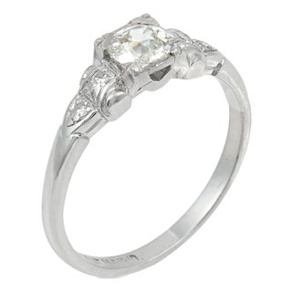 1930s Art Deco Gia Old European Cut Diamond Platinum Engagement Ring, Size 7.25 For Sale