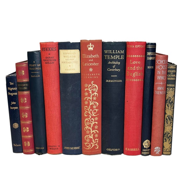 Mid-Century Modern Decorative Books - Vintage Regency Book Bundles - 1 Foot of Navy and Red Books For Sale - Image 3 of 3