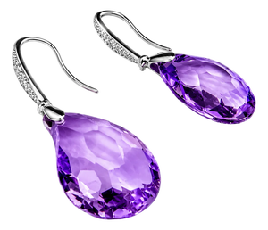 Late 20th Century 18K White Gold Diamond Amethyst Dangle Drop Earrings, Pair