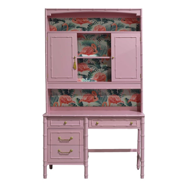 1960s Hollywood Regency Faux Bamboo Two Piece Desk by Thomasville - Newly Refinished For Sale