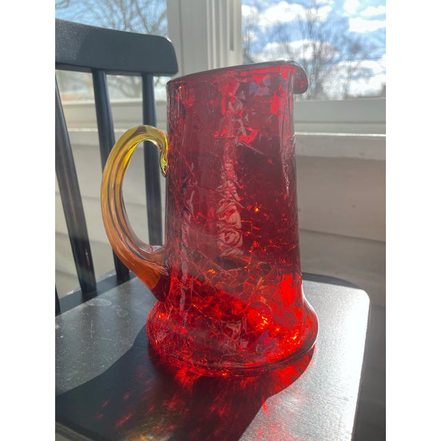 Gorgeous Red Amberina Crackle Glass Pitcher. Great for entertaining or just admiring, glows beautifully in the light.
