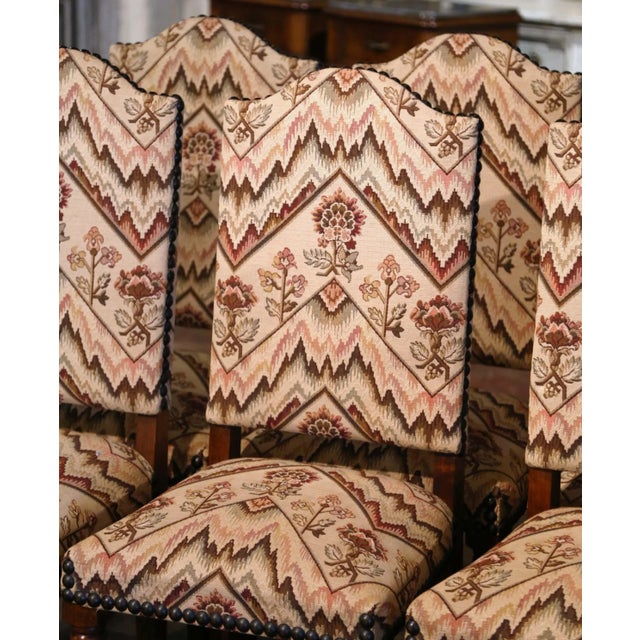 Beige Set of Six Mid-Century French Louis XIII Walnut Dining Chairs With Tapestry Seat For Sale - Image 8 of 10