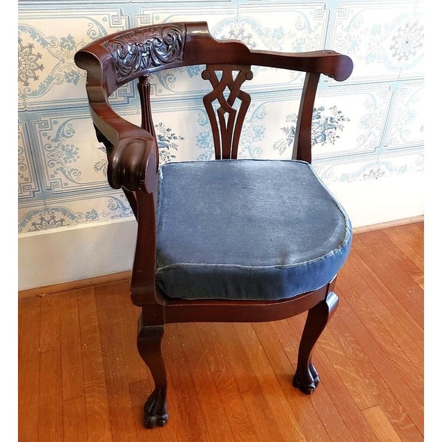 Late 19th C English Victorian Gothic Revival Carved Mahogany Green Man Corner Chair For Sale - Image 4 of 6