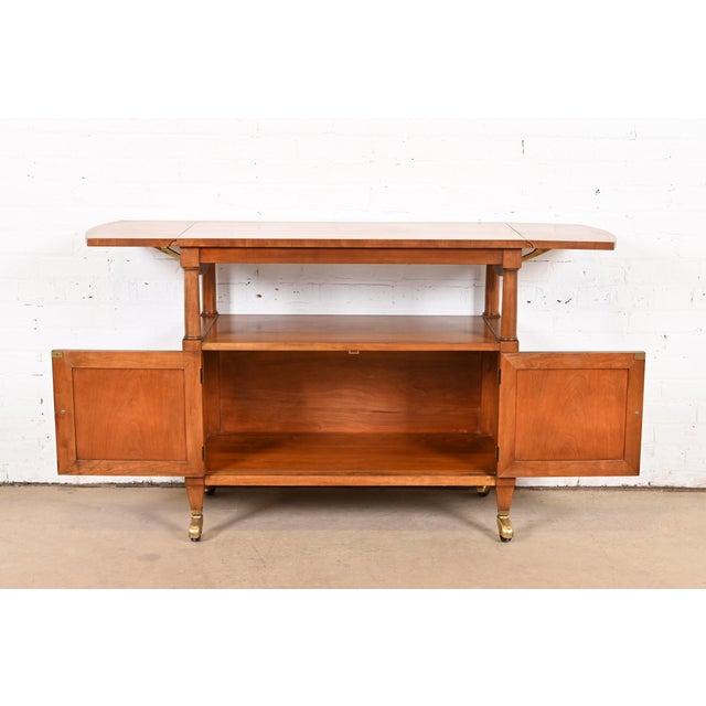 Wood Kindel Furniture French Regency Louis XVI Cherry Wood Rolling Server or Bar Cart, Circa 1960s For Sale - Image 7 of 12