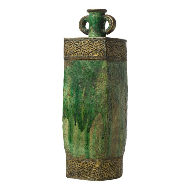 Moroccan Tamegroute Green Glazed Vase by Holomua For Sale