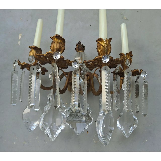 Mid 19th Century Grand Scale French Rococo Louis XV Gilt Bronze/ Heavy Cut Crystal Candle Holder Wall Sconce For Sale - Image 15 of 18