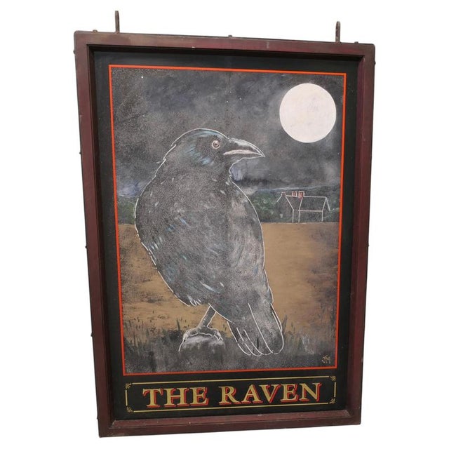 Brown Wooden and Iron Framed The Raven Pub Sign, 1930s For Sale - Image 8 of 8