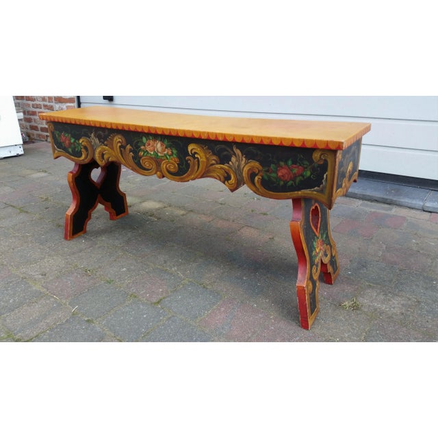 1960s French Hand Painted Wooden Bench by R. Jaeg, 1961 For Sale - Image 5 of 10
