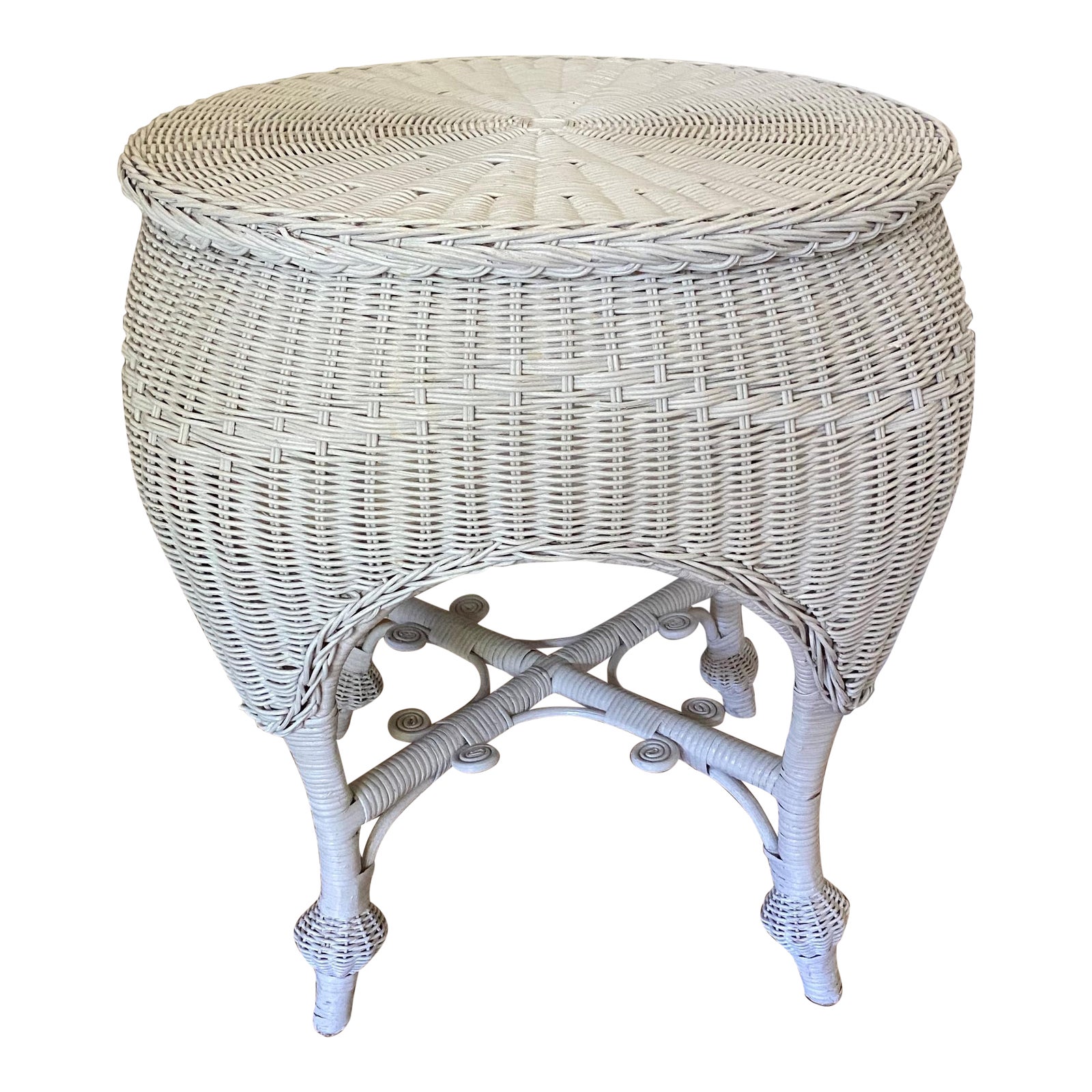Vintage White Wicker Side Table Chairish