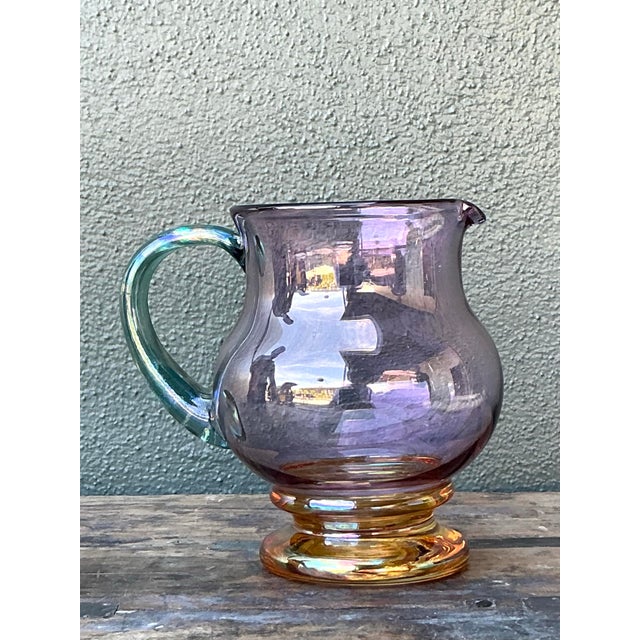 Vintage Boho Iridescent Glass Pitcher For Sale - Image 4 of 7