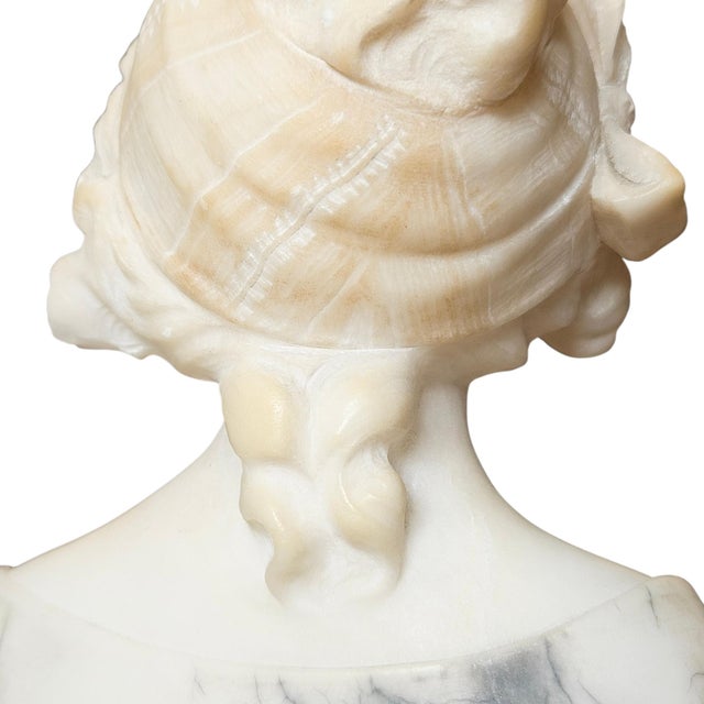 Stone Antique Italian Polychrome Carved Alabaster Portrait Bust of a Lady For Sale - Image 7 of 15