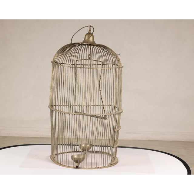 Antique Indian Brass Bird Cage with Domed Top and Original Perches For Sale - Image 13 of 14
