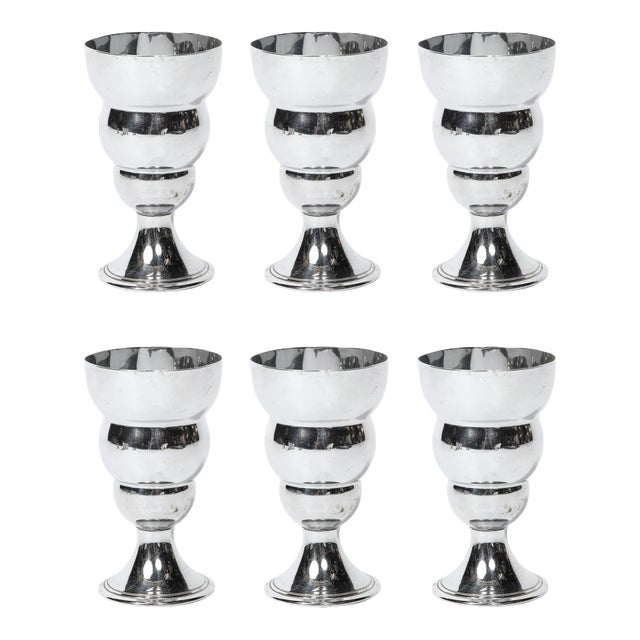 Set of 6 1930s Streamline Machine Age Art Deco Cocktail Glasses in Chrome For Sale