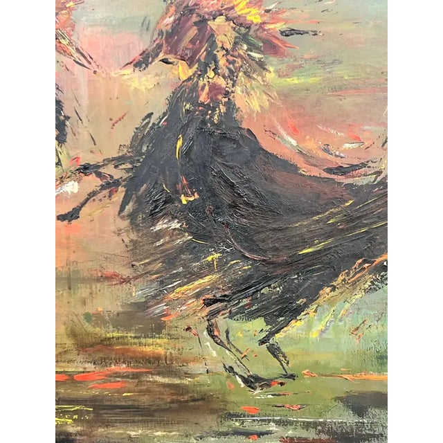 Alice Marcus " the Cockfight " Oil Painting on Canvas , Signed & Framed 1981 For Sale - Image 9 of 12