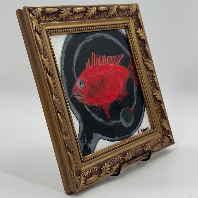 Original Scarlet Red Fish and Olive Still Life Painting on Canvas For Sale In Tampa - Image 6 of 9
