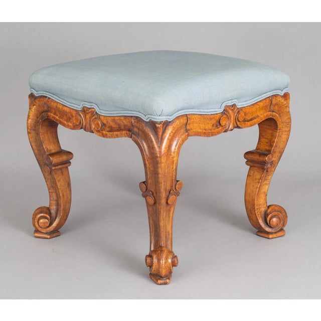 Victorian Antique English Bird's Eye Maple Stool For Sale - Image 3 of 10