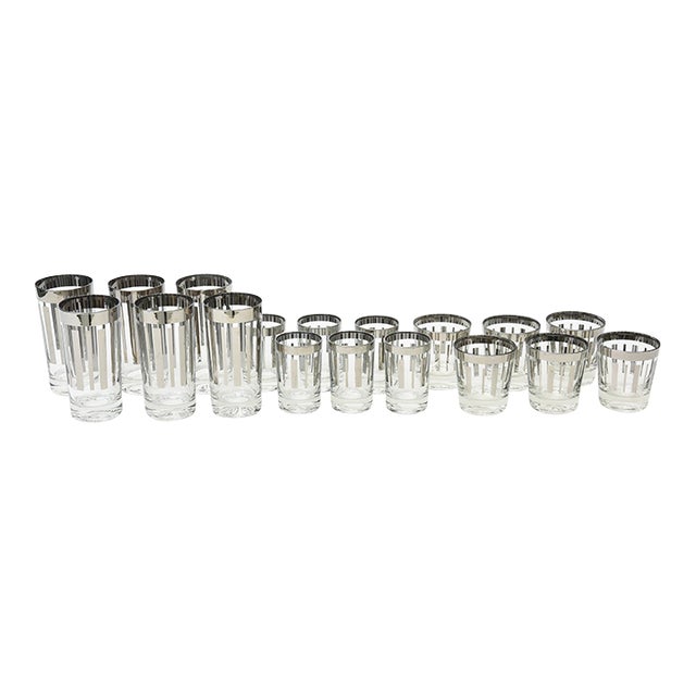 Vintage Silvered Barware Set of 18 Glasses With Silver ,Modern Mid Century For Sale