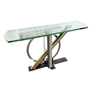 Postmodern Mixed-Metal and Glass Console Table by Kaizo Oto for Design Institute of America For Sale