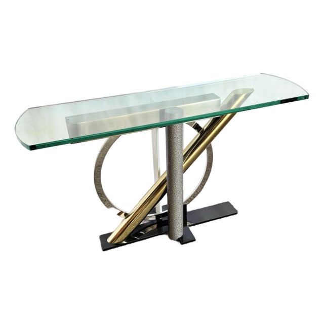 Postmodern Mixed-Metal and Glass Console Table by Kaizo Oto for Design Institute of America For Sale