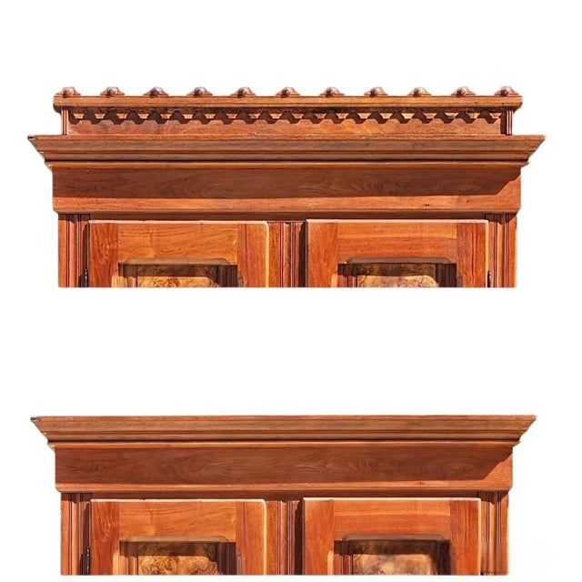 Antique 1870s Eastlake Victorian Knockdown | Walnut W/ Burl | Wardrobe Armoire | With Key For Sale - Image 6 of 16