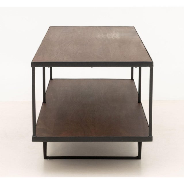 Geometric Design Walnut and Black Patinated Steel Two-Tier Coffee Table For Sale In New York - Image 6 of 6