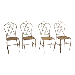 Italian Gilt Metal Faux Bamboo Dining Chairs 1950s Set of 4