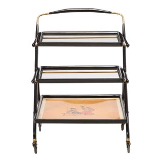 Mid-Century Italian Ebonized Wood Three-Tiered Bar Cart With Removable Trays For Sale