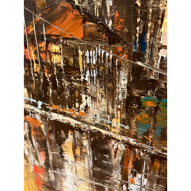 Vintage Mid Century Modern Abstract Cityscape Oil on Canvas For Sale - Image 15 of 15