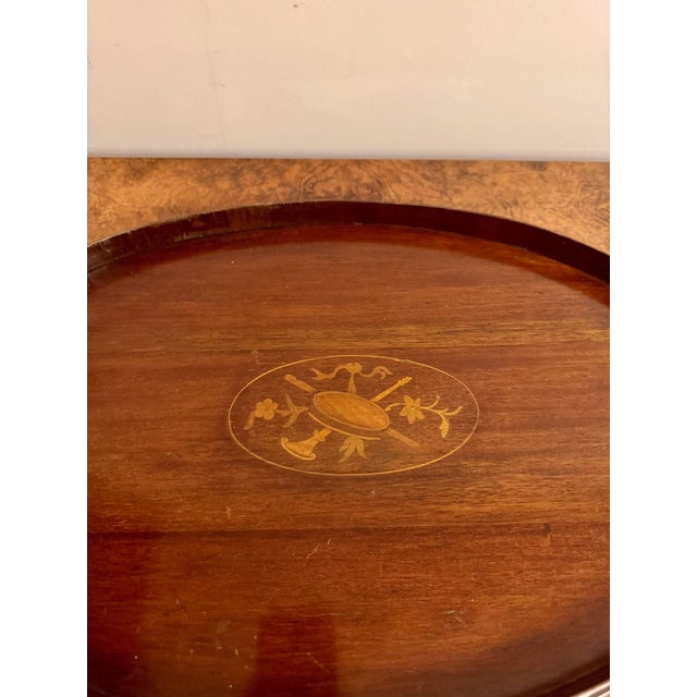 Antique Edwardian Oval Mahogany Inlaid Tea Tray, 1900s For Sale - Image 4 of 6