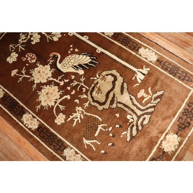 Vintage Zabihi Collection Chinese Pictorial Brown Rug - 3'3" x 5'2" For Sale In New York - Image 6 of 7