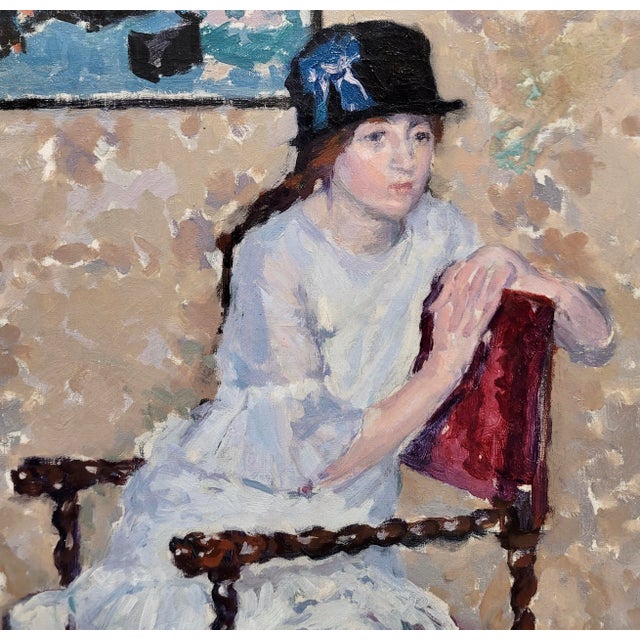 Frans Smeers -Portrait of a Girl With a Black Hat - Oil Painting For Sale In Los Angeles - Image 6 of 12