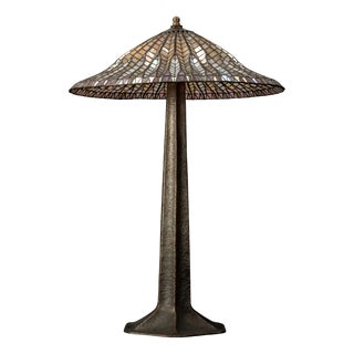 Art Nouveau Lamp in Bronze and Stained Glass in the style of Tiffany, 1960s For Sale