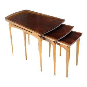Rare Set of Three Nesting Table in Rosewood & Birch by Erno Fabry