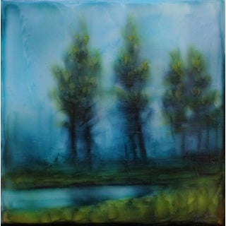 Line by Brian Sostrom | Acrylic Painting of blurred trees and water in a landscape. For Sale