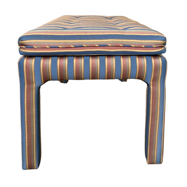 1990s 1990s Parsons Style Large Button-Tufted Ottomans or Benches in Striped Upholstery - A Pair For Sale - Image 5 of 12