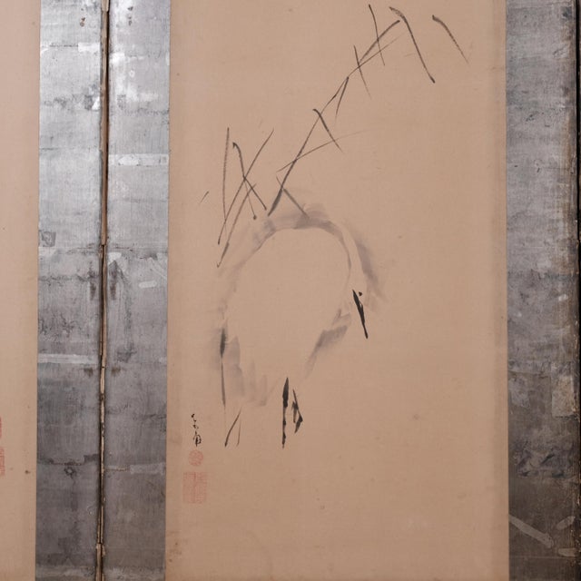 19th Century Japanese Byobu "Wisdom & Nature" 4-Panel Each by Different Artists For Sale - Image 10 of 14