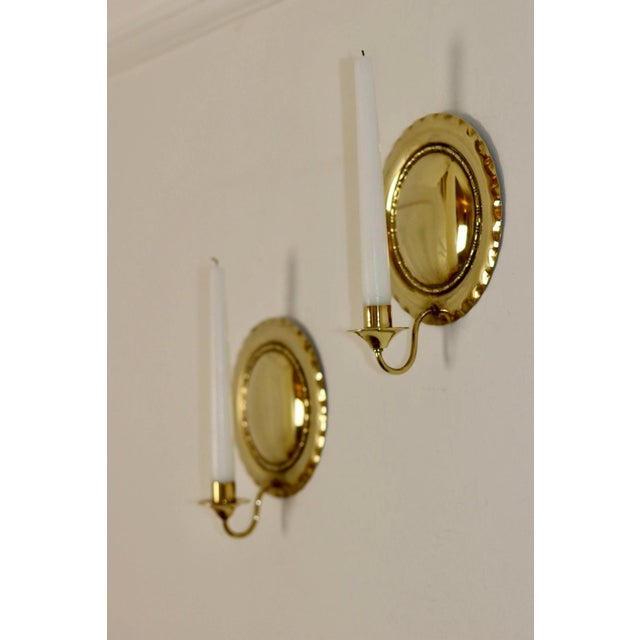 Metal Mid-Century Modern Swedish Brass Sconces, Set of 2 For Sale - Image 7 of 8