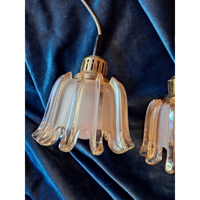 Glass Mid-Century Modern Pendant Lights in Brass and Amber-Colored Frosted Glass from Doria, Set of 3 For Sale - Image 7 of 15
