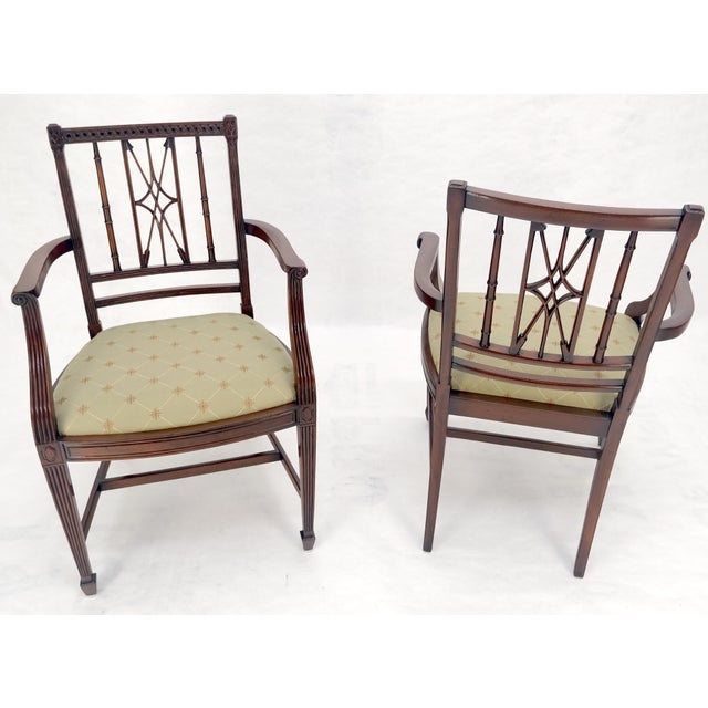 Pair of Very Fine Carved Mahogany Open Arm Faux Bamboo Arrows Armchairs MINT For Sale - Image 6 of 16