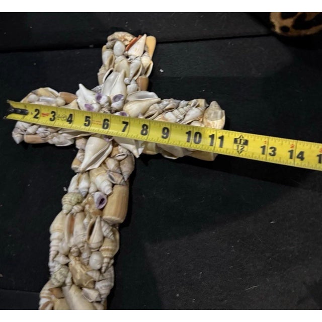 1950s Beautiful Handmade Sea Shell Crucifix Cross 16" Height, 11” Wide, Wall Decor For Sale - Image 4 of 4