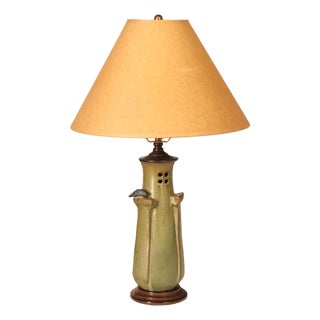 Ephraim Faience Pottery Arts And Crafts Green Lighthouse Table Lamp For Sale