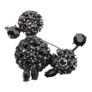 Vintage Jet Bead Poodle Brooch For Sale