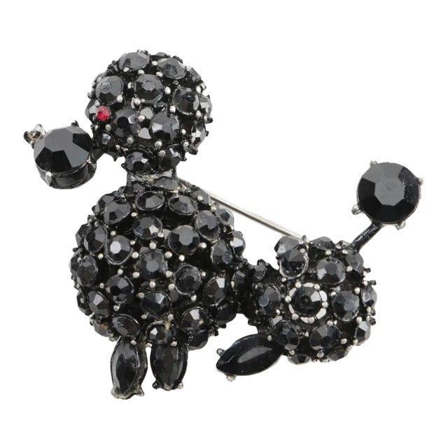 Vintage Jet Bead Poodle Brooch For Sale