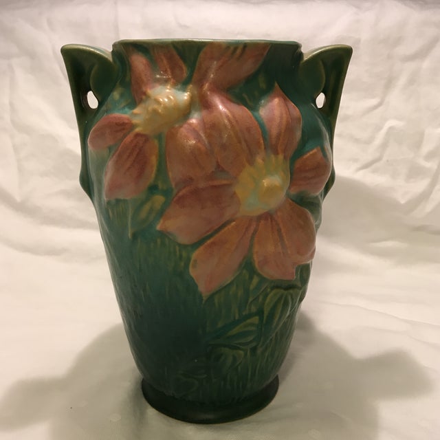 Roseville Pottery Green Clematis Vase Chairish
