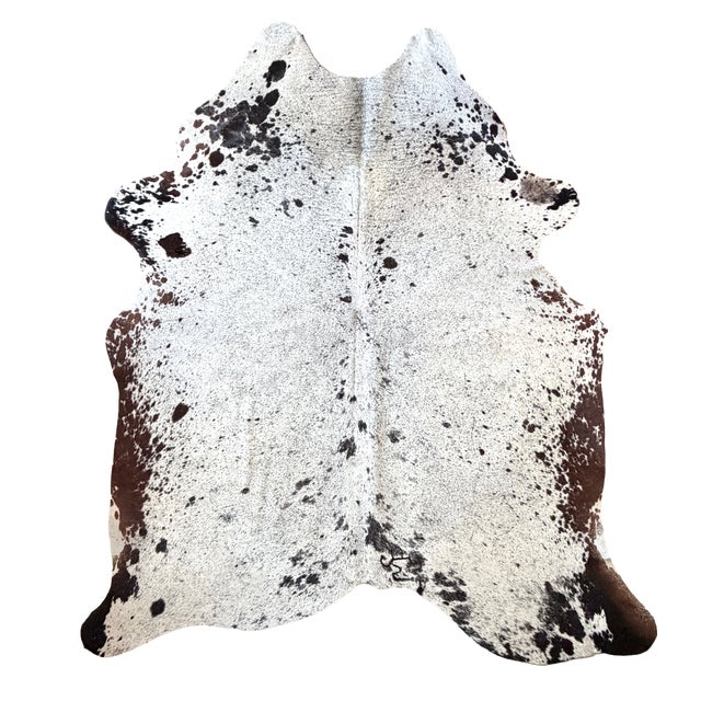 Contemporary Brazilian Speckled Tricolor Cowhide Rug 69" X 90" For Sale - Image 3 of 5