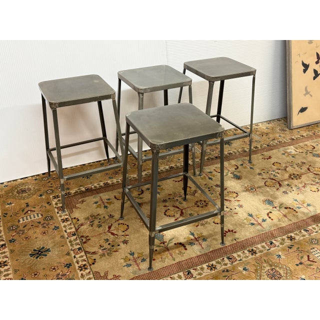 Cb2 Flint Metal Counter Stools, Pair For Sale - Image 10 of 12