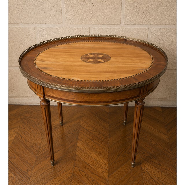 Louis XVI Bouillotte Table in Light Wood and Marquetry, 1890s For Sale - Image 5 of 5